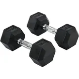Homcom Hexagon Gummi-Hantel Griff Gerändelt Gewichte Metall Gummi Schwarz 2x10Kg