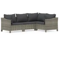 vidaXL Polyrattan Lounge-Set 4-tlg. grau inkl. Kissen 3187272