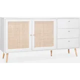 sweeek Skandinavisches Sideboard, Holzeffekt Mit Rattangeflecht, 2 Türen, 150 Cm - Sweeek