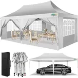 COBIZI Pavillon 3x6, Faltpavillon 3x6 Wasserdicht Stabil Winterfest, Sofort aufklappbare Vordächer Outdoor Gartenzelt mit 6 Seitenteilen, für Party Garten Festival, Grau