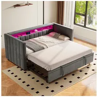 HAUSS SPOLE Schlafsofa dauerschläfer 90×190 Tagesbett ausziehbar mit Schlaffuntion & Stauraum, mit ausziehbarem Bett, LED-Ambiente und USB-Type-C-Anschluss 90x190 & 180x190 cm, ohne Matratze grau