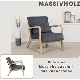 byLIVING Sessel NOHR Grob-Cord 65,5 x 78 x 84 cm Grau mit Zierkissen