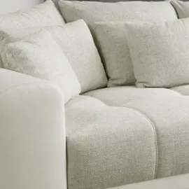 luma-home Big-Sofa XXL 306 cm, Lounge Couch Kunstleder Weiß und Stoff Grau Beige / 15113