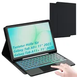 für 11 Zoll Samsung Galaxy Tab A11+/A9+ Hülle mit Tastatur : 3-Zonen-7-Farbige Beleuchtung Abnehmbar Tastatur mit Trackpad | QWERTZ-Layout Tastaturen Hülle mit Pen Halter für Tab A11 Plus/А9 Plus