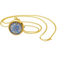 JewelryWe Taschenuhr Damen Vintage Chinesisch Blau Glückverheißend Wolkenbrokat Analog Quarz Uhr mit Halskette Kette Kettenuhr Gold Unisex