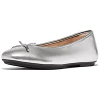 FitFlop Ballerina »Delicato Bow«, Loafer, Halbschuh, Slipper im Metallic Look, schmale Form, Gr. 37, silberfarben, , 38815209-37