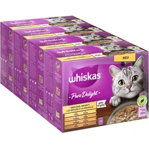 Whiskas 1+ Katzenfutter Pure Delight Geflügel Auswahl in Gelee, 12x85g (4 Packungen) – Hochwertiges Nassfutter für ausgewachsene Katzen in 48 Portionsbeuteln