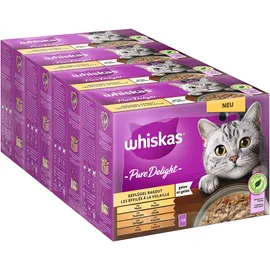 Whiskas 1+ Katzenfutter Pure Delight Geflügel Auswahl in Gelee, 12x85g (4 Packungen) – Hochwertiges Nassfutter für ausgewachsene Katzen in 48 Portionsbeuteln
