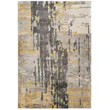 MeGusta Kurzflor Teppich VintageDesign UsedLook PatchworkDesign Grau - Blau - Gold Viskose 160x230 cm Helena