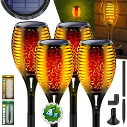 KESSER® Gartenfackel Solar Set Solarleuchten Flamme mit Wandhalterung + Erdspieß Licht-Sensor Wetterfest Garten Solarleuchte Fackel Lichter LED Gartenlampe Solarlampe Flammenlicht