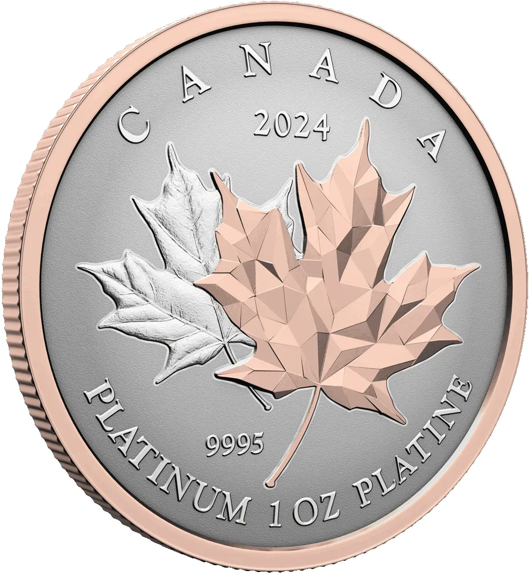 Kanada 2024: Roségold verzierte Platinmünze "Maple Leaf Forever"