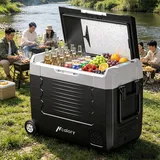 Hcalory D45M+ Dual Zone Auto Kühlschrank 45L Kompressor Kühlbox 12V 24V 220-240V Mit Rädern, Ohne Bluetooth, Camping Gefrierbox Tragbar - Schwarz