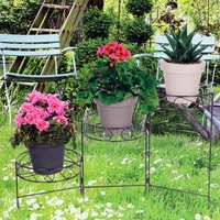 Kinzo 3-stöckiger Pflanzenständer für drinnen und draußen, Metall, Blumentopfständer, Blumenregal, Halter mit edlem zeitlosem Design (schwarz)