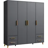 rauch Drehtürenschrank Kleiderschrank Schrank Garderobe Wäscheschrank SHINJO (in 3 verschiedenen Ausstattungen BASIC/CLASSIC/PREMIUM) Griffe und Füße aus Massivholz mit 2 Schubladen MADE IN GERMANY grau 187 cm x 203 cm x 53 cm