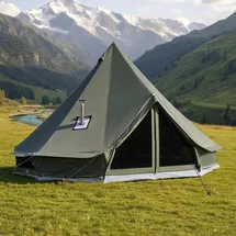 Vevor Canvas-Glockenzelt, 3 m Jurte, 4 Jahreszeiten, mit Ofenrohrdurchführung, bis zu 3 Personen, mit Abnehmbarem Boden (Reißverschluss), ideal für Familien-Camping & Outdoor-Aktivitäten, Grün