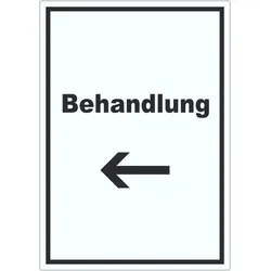 HB-Druck Behandlung Aufkleber mit Text und Richtungspfeil links Behandlungsraum hochkant A1 (594x841mm)