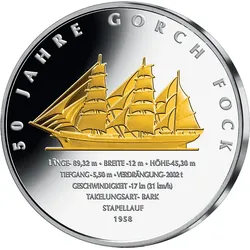 Die teilvergoldete 10-Euro-Silberausgabe „50 Jahre Gorch Fock“ 2008!