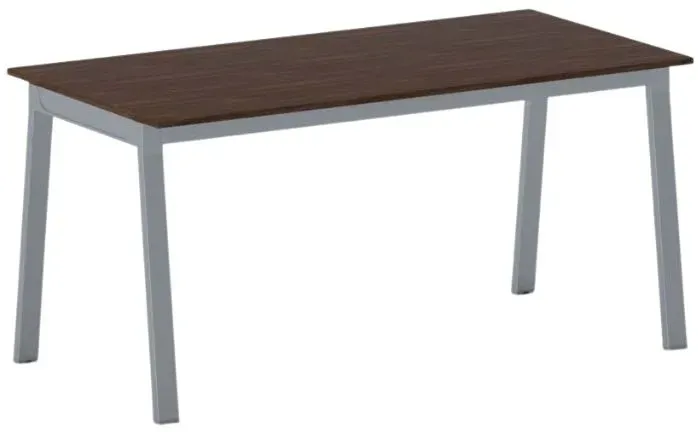 Bürotisch PRIMO BASIC, 160x80 cm, graues Metallgestell, Nussbaum