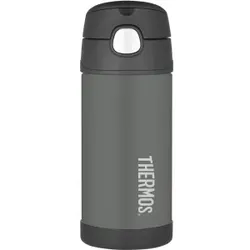 Thermos FUNtrainer Isolierflasche, 355 ml, Isoliertrinkflasche mit Flip-up Trinkhalm für bequemes Trinken, Farbe: grau