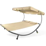 Doppelliege Palma Beige Mit Sonnendach - Gartenliege, Relaxliege, Freizeitliege
