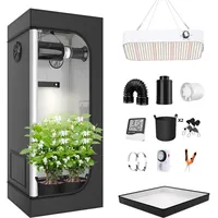 TOPRON Growzelt Komplettset Anbau Set mit 200W LED Vollspektrum Grow Lampe Dimmbar, 50x50x120cm GrowZelt Kit Komplettes Hydroponics Grow Tent Complete Set(50x50x120cm)