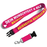 Kiwistar UG - Schlüsselband 25 mm - neonpink - beidseitig bedruckt mit Ihrem eigenen Schriftzug und Foto - individuell personalisiert - Lanyards Geschenkartikel Wunschtext - 25mm