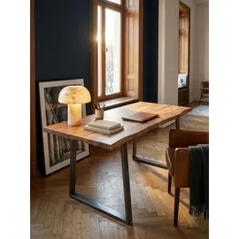 KADIMA DESIGN Bürotisch Massivholz Baumkante Industrial 180x90 cm Akazie XXL mit Chromgestell Goldbraun Handarbeit Tarn Kollektion Kadima Design