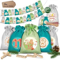 Kesser KESSER® Adventskalender zum Befüllen 24 Jutebeutel Gedruckte Stoffbeutel