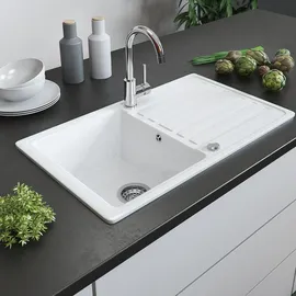 Bergström Keramik Spüle VALENCIA Beschichtet Küche Einbauspüle Spülbecken Weiß