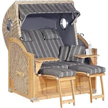 SonnenPartner SunnySmart Garten-Strandkorb Rustikal 500 PLUS TEAK COMFORT 3/4-Liegemodell 2-sitzer Xl Antikweiß/an