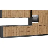 kochstation Küchenzeile »KS-Lagos, Breite 390 cm, wahlweise mit E-Geräten«, Ceran-oder Induktionskochfeld, Spüle edelstahl oder schwarz beige