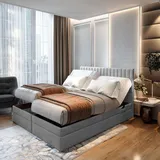 Trada Boxspringbett 140x200 Elektrisch verstellbar Taschenfederkern Doppelmatratze 9 Zonen Topper aus Velours-Stoff (Hellgrau, 140 x 200)
