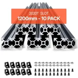 Vevor 10er Set Aluprofil 1200 mm T-Nut 2020 Aluminium-Strangpressprofil, eloxierte Linearschiene nach europäischem Standard, Nutenprofil für 3D-Drucker, CNC-Maschine DIY, Lasergravur, Schwarz