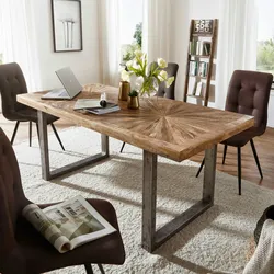 WOHNLING Esstisch 180 x 90 cm Esszimmertisch Natur Küchentisch Holz Massiv Tisch
