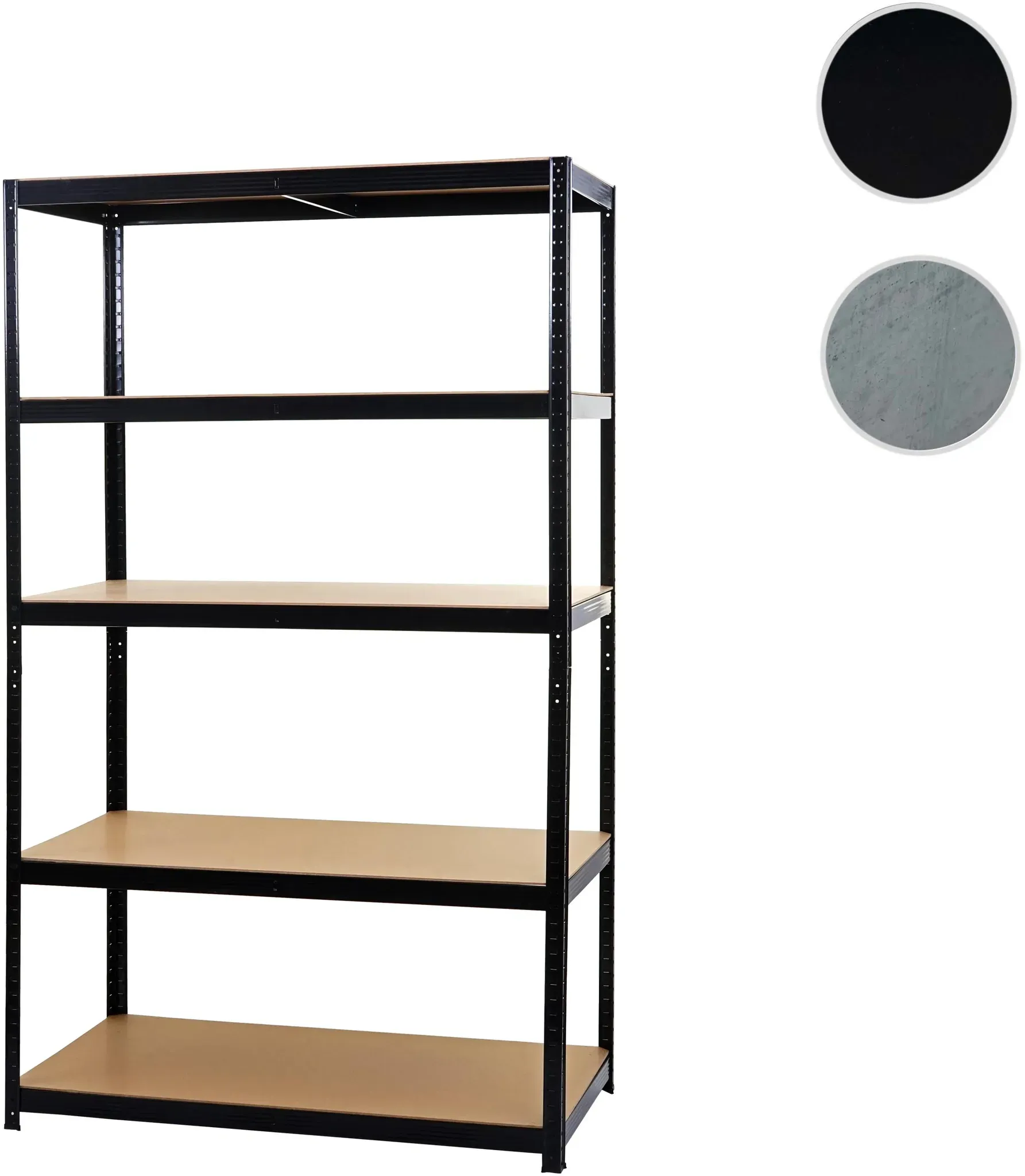 Schwerlastregal HWC-E33, Kellerregal Steckregal Lagerregal, 875kg Stahl 5 Böden ~ schwarz 200x120x60cm