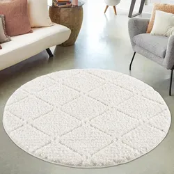 Hochflor-Teppich MY HOME "Tammo", beige (creme), H:20mm Ø:200cm, Obermaterial: 100% Polypropylen, Teppiche, besonders weich, Uni Farben, Rauten-Optik, 3D-Effekt
