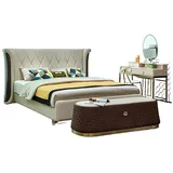 Xlmoebel Schlafzimmer-Set Luxuriöses Lederschlafzimmer-Set mit Doppelbett 2 Nachttischen, (4tlg.Set Bett + 2x Nachttisch + Hocker), Hergestellt in Europa weiß