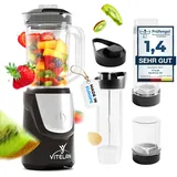 VITELAN® - VitaSet - Smoothie Maker und Standmixer - Mixer mit Zyklon-Effekt als Smoothie Maker to go - Milchshakes und Smoothies zubereiten, Nüsse mahlen, ein Set 9 Teile - jetzt Farbe wählen