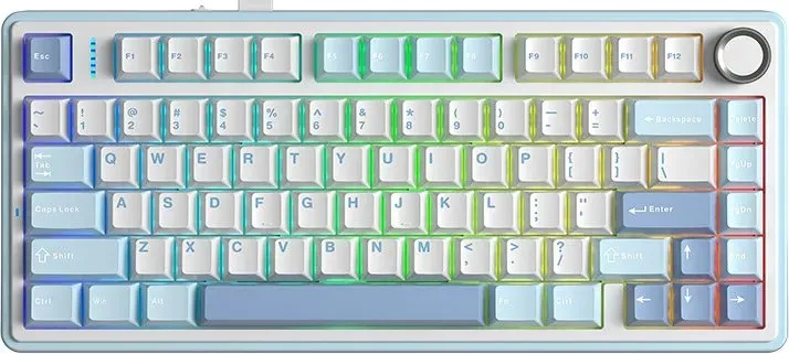 AULA F75 75%-mechanische kabellose Tastatur, US-QWERTY-Layout, Tri-Mode (kabelgebunden/Bluetooth/2,4G) – Sea Salt Blue/Graywood V3 Switch
