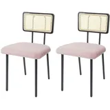 Mendler 2er-Set Esszimmerstuhl HWC-K88, Lehnstuhl Stuhl, Holz Poly-Rattan Metall Bouclé ~ Stoff/Textil rosa