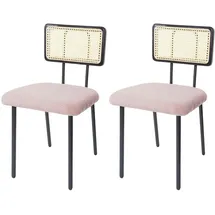 Mendler 2er-Set Esszimmerstuhl HWC-K88, Lehnstuhl Stuhl, Holz Poly-Rattan Metall Bouclé ~ Stoff/Textil rosa