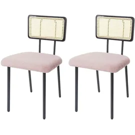 Mendler 2er-Set Esszimmerstuhl HWC-K88, Lehnstuhl Stuhl, Holz Poly-Rattan Metall Bouclé ~ Stoff/Textil rosa