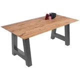 sam möbel gmbh Esszimmertisch Schweizer Kante eckig massiv & geölt Eiche 200x100 silber A-Gestell Lotte - Naturbelassen