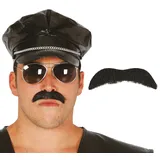 Fiestas Guirca Kostüm, Polizei Sado Schnurrbart 80Er Jahre Disguise Fasching Retro Look schwarz