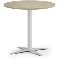 Couchtisch AURA, Durchmesser 80 cm, weißes Fußgestell, Eiche natur
