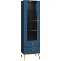 Feldmann-Wohnen Standvitrine, Blau, Holz, 3 Fächer, 2 Schubladen, Rechteckig,