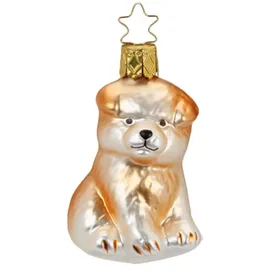 INGE-GLAS Christbaumschmuck Glas 7cm Hund Chow Chow mundgeblasen handbemalt Weihnachtskugeln weiß orange
