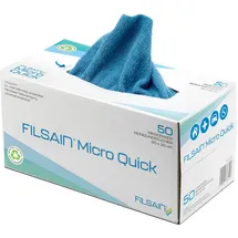 FilSain Micro Quick Mikrofaser in praktischer Spenderbox, 50 Stück, blau, Microfaserspenderkarton für Haushalt und Gewerbe