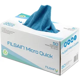 FilSain Micro Quick Mikrofaser in praktischer Spenderbox, 50 Stück, blau, Microfaserspenderkarton für Haushalt und Gewerbe