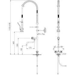 BE-GASTRO I Profi Gastro Geschirrbrause Einloch  "Premium" Drehgriff blau inkl. Wasserhahn, Mischbatterie & Drehgriff I Gastrobrause, Gastro Armatur